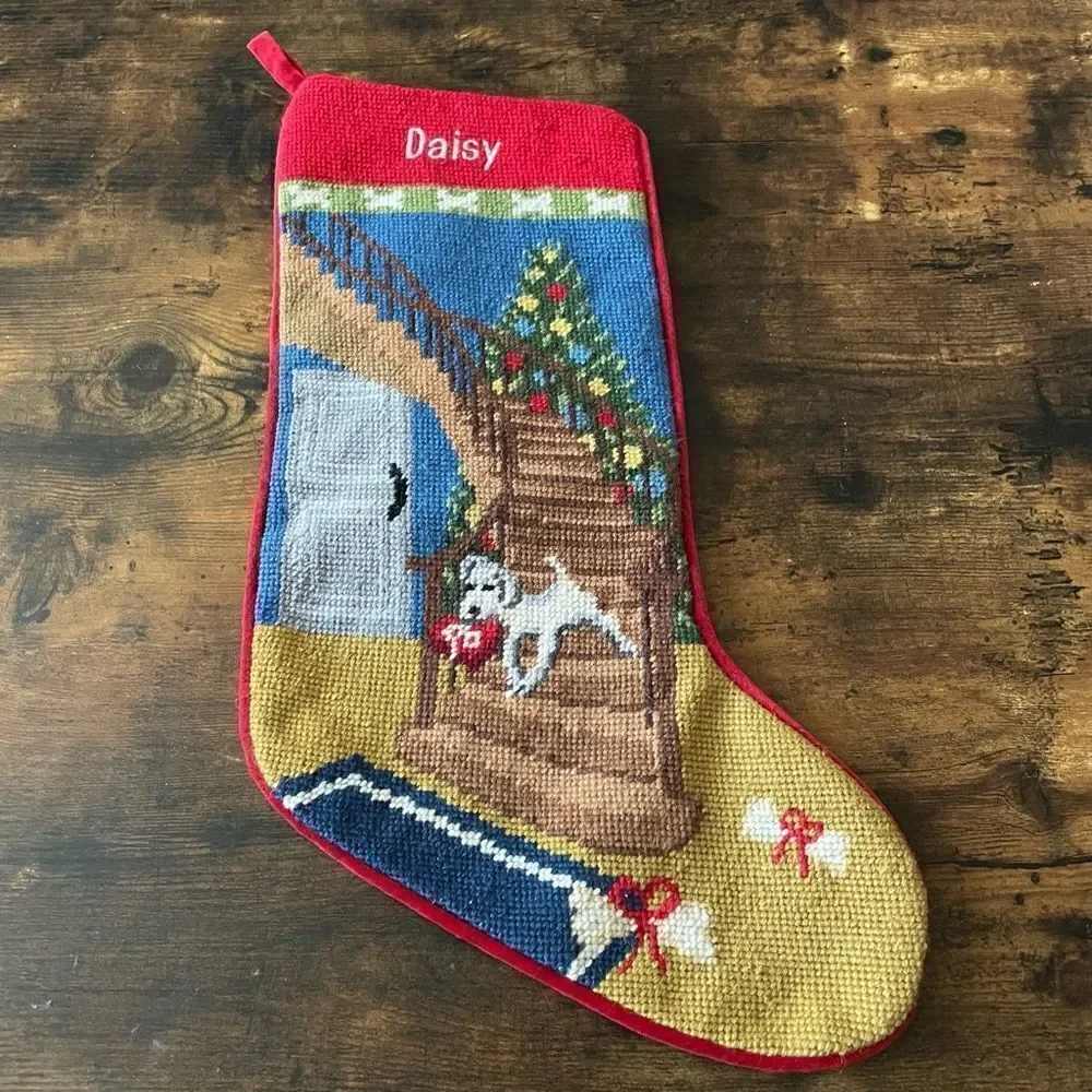 Vintage Land’s End “Daisy” Christmas stocking / needlepoint